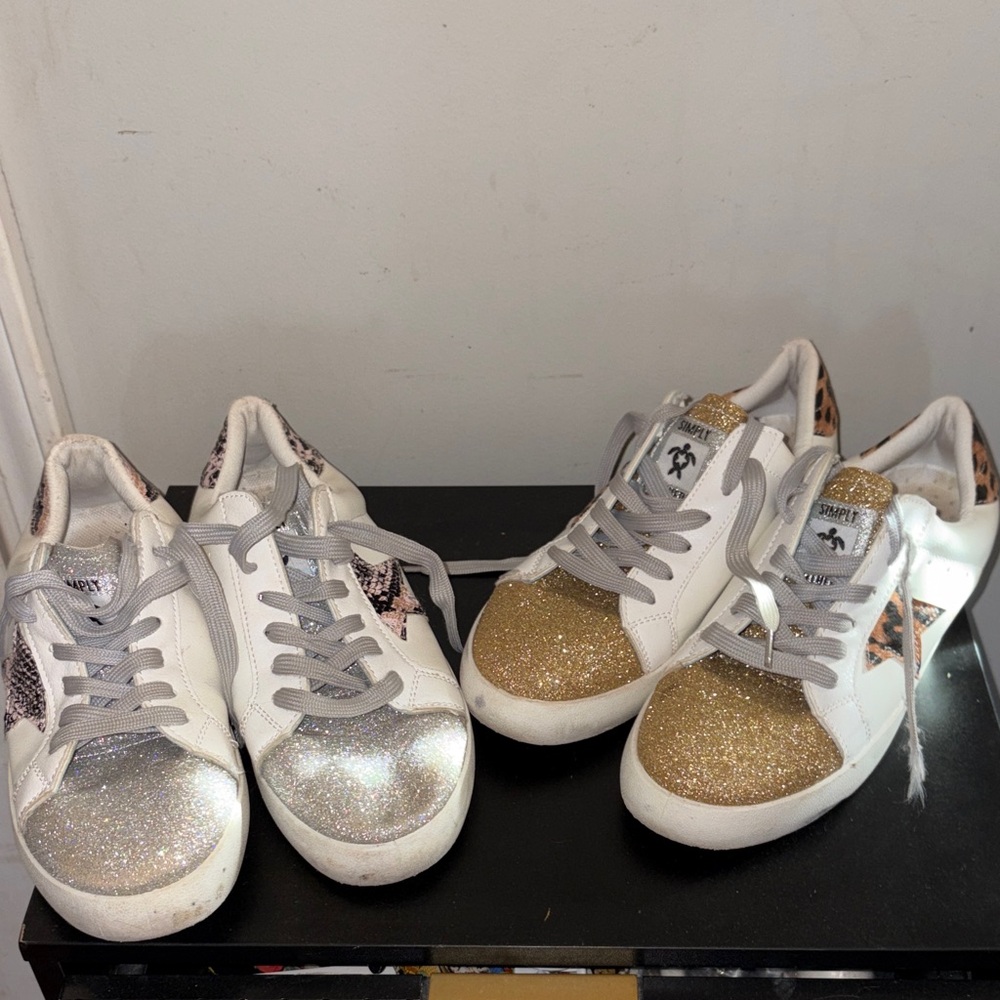 Simply Southern Women's Low-Top Sneakers - Gold & Silver Glitter